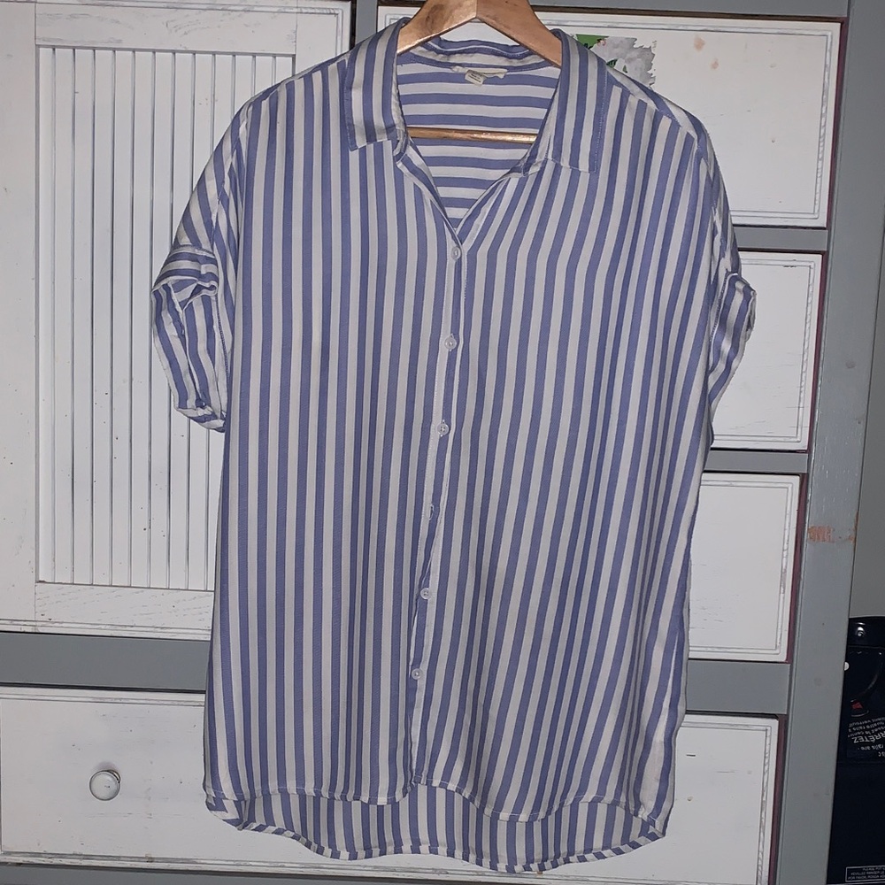 Stylish Blue and White Striped Woman’s Casual Shirt